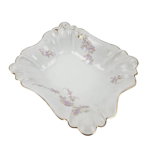 Vintage Serving Bowl Porcelain Gold Trim Leaves Purple Flowers Germany - Picture 9 of 9